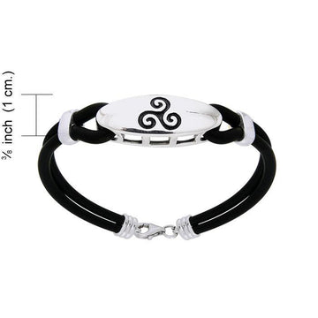 A balance of the mind, body, and spirit ~ Sterling Silver Celtic Triskele Leather Cord Bracelet TBL192 - Jewelry
